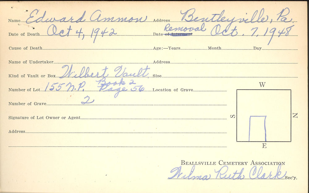 Edward Wayne Ammon burial card
